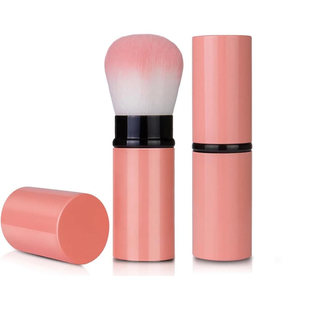 Retractable Makeup Brushes, Premium Retractable Kabuki Brush Face Foundation Blush Brush for Liquid Makeup, Powder and Cream Travel Flawless Make Up Brush with Cover(pink)