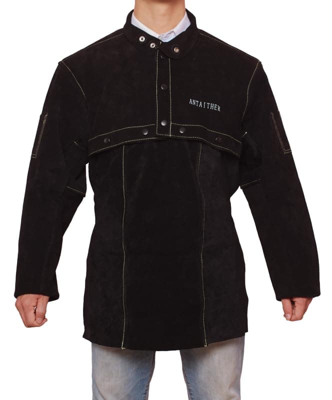 ANTAITHER Split Cowhide Leather Welding Cape Sleeve with Removable 20" Apron - Black, Heat and Flame Resistant