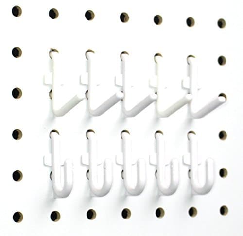 JSP Manufacturing Plastic Locking J Hook & L Hook Pegboard Kit | Garage Tool Craft Jewelry Storage Pegboard Organizer (50, White)