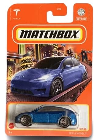 Matchbox Tesla Model Y 1:64 Scale Die-Cast Car, Blue, 3/100