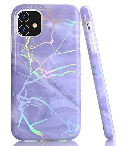 BAISRKE iPhone 11 Case, Shiny Laser Style Holographic Marble Pattern Design Slim Bumper TPU Soft Rubber Shock Absorption Cover Phone Case for iPhone 11 6.1" 2019 - Purple Marble