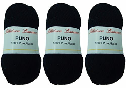 Alpaca Yarn 100 Percent 3-Pack Medium #4 Worsted for Knitting and Crochet from Puno Peru (Black)