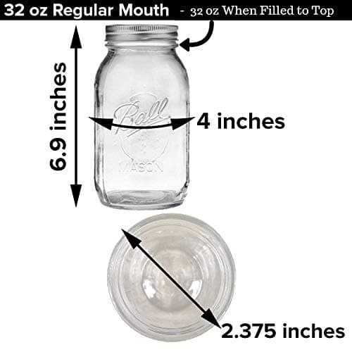 Ball Mason Jars 32 oz Bundle with Non Slip Jar Opener- Set of 4 Quart Size Mason Jars with Regular Mouth - Canning Glass Jars with Lids, Heritage Collection