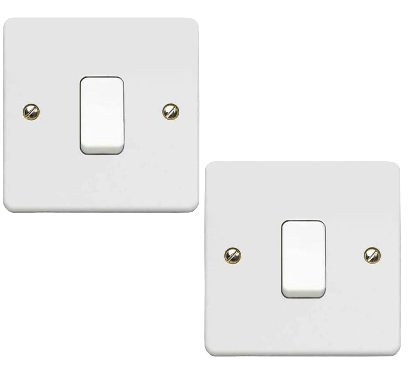 1 Gang 2 Way Light Switch - White Electrical Curved Edge Light Switches with Screws - 250 V A.C, 10AX Single Wall Switch for Home, Office, Industries, Shedes, garages etc (2)