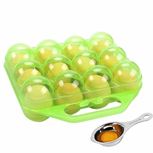 Azorcol Egg Tray With Egg Separator,Folding Portable Plastic 12 Eggs Container Holder Storage Box Case for Kitchen Outdoor (Green)