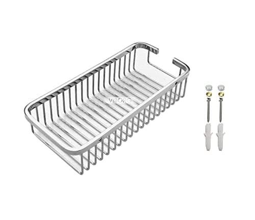 Deluxe Solid Thick Sus304 Stainless Steel Wire Wall Mount Mounted Bathroom Bath Rectangular Shower Basket Shelf Tidy Caddy Storage Shampoo Holder Organizer, Xs-807A (Polished Mirror-like)