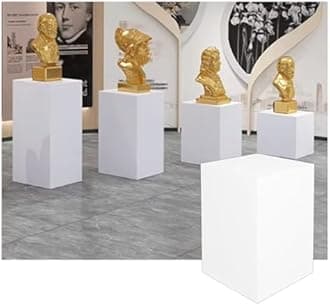 Square Pedestal Stands, Cube Pillars Event Decoration, Props Stand Base For Wedding Sculpture Dessert Table Showing, Strong Load-Bearing(White,50x50x20cm)