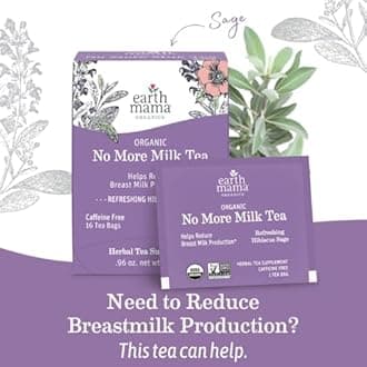 Earth Mama No More Milk Tea | Organic Herbal Tea Bags to Reduce Breast Milk Production, Stop Breastfeeding, & Wean Lactation Naturally, Postpartum Essentials, Hibiscus & Sage Decaf Tea (16-Count)