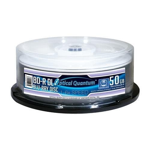 OPTICAL QUANTUM OQBDRDL06WTP-E-25 50GB 6X BD-R DL WHITE THERMAL EVEREST HUB PRINTABLE 25-PK