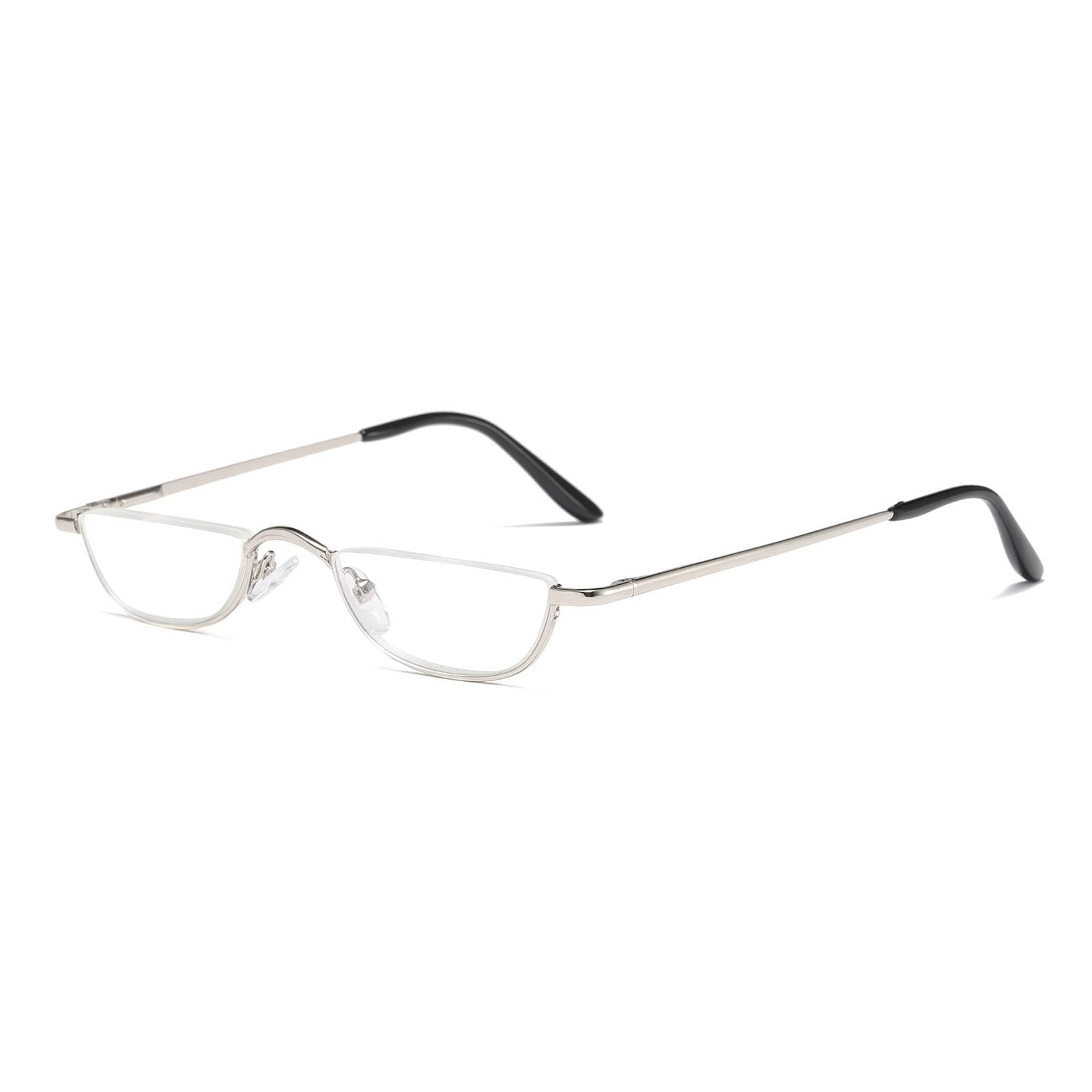 KoKoBin Half Frame Reading Glasses Spring Hinges for Men Women Slim Half Moon Lens Readers Metal Semi Rimless eyewear