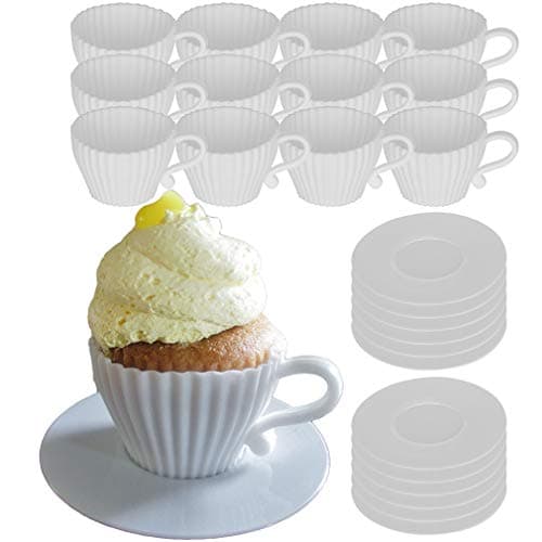 Evelots Silicone Baking Teacups With Saucers-Cupcake Mold-Tea Set-Reusable-24 PCS
