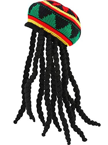 Rasta Hat with Black Dreadlocks Wig Rasta Wig with Dreads Funny Hat, 1 Piece, Size 17. 3