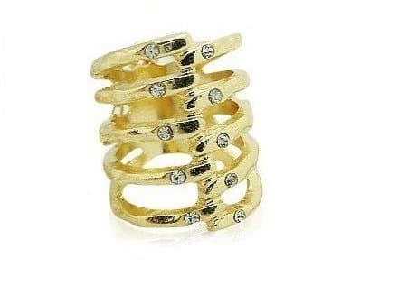 CAGE ARMOR GOLD TONE KNUCKLE RING WITH 5 LAYERS AND RHINESTONE - SIZE 7