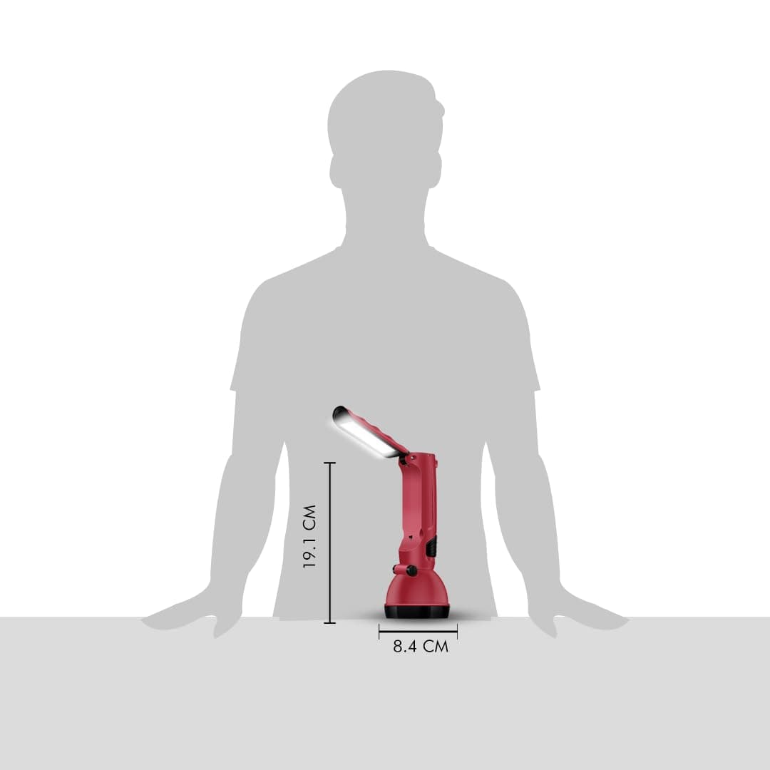 Wipro Prism Multi Functional Rechargeable LED Torch cum Lantern|Dual Mode|Emergency Light with 1200mAh Li Ion Battery|4 Watt, (Red, Pack of 1)