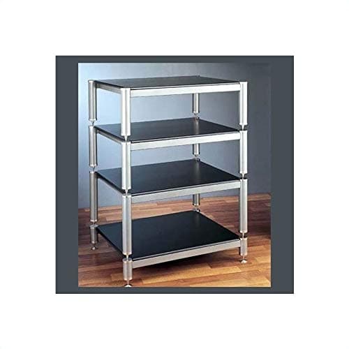VTI BL Series 4-Shelf Audio Rack 13", 9", 7" Spacing Shelves: Oak, Poles/Caps: Silver Grey Poles/Silver Caps