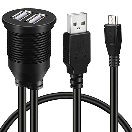 BATIGE Micro USB 2.0 & USB 2.0 Male to Female AUX Car Mount Flush Cable Waterproof Cord for Car Truck Boat Motorcycle Dashboard Panel