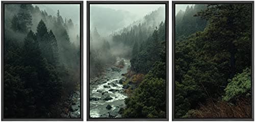 Cuadros De Pared De Sala, 3 Piece Framed Canvas Wall Art Woodland Nursery Decor Forest Rivers Canvas Prints Home Artwork Decoration for Living Room,Bedroom - 16"x24"x3 Black
