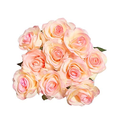 IPOPU 10 Pcs Romantic Real Touch Artificial False Latex Silk Blooming Roses Bouquet Floral Leaf for Home Wedding Party Garden Bridal Hydrangea Decorations DIY (Light Pink Rose)