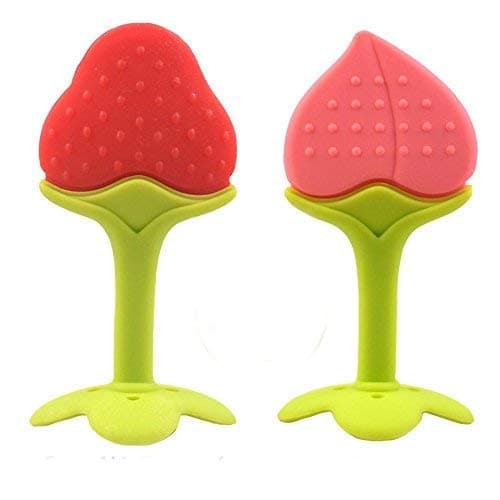 HONEY BOOSilicone Fruit Shape Teether Combo- Pack of 3 (Peach Strawberry)