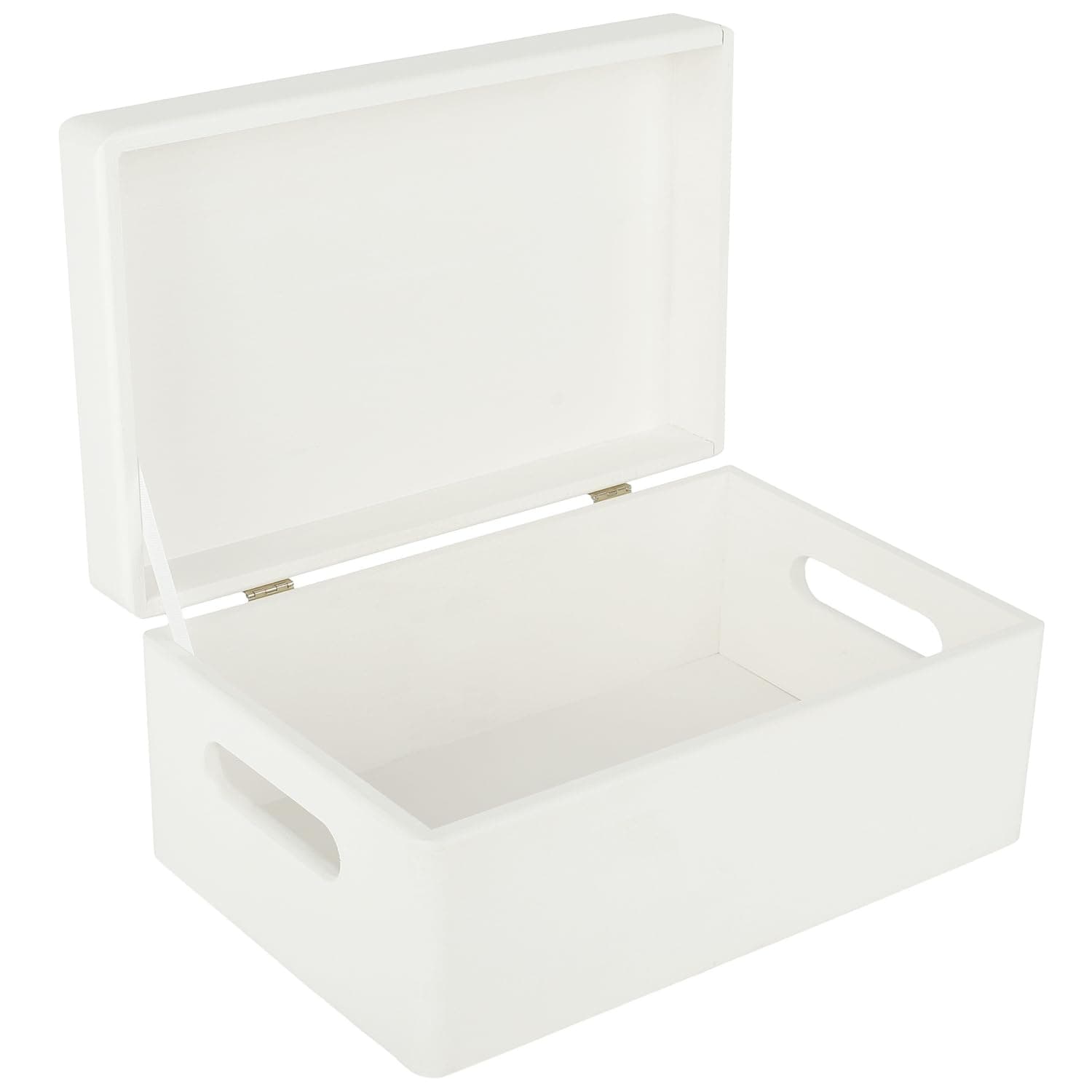 Creative Deco Large White Wooden Box Storage with Hinged Lid | 11.8x7.87x5.51in (+-0.5) | Keepsake with Handles | Gift Box for Tool Dog Toy Shoes Kitchen Storage | Wood Keepsake Chest Trunk