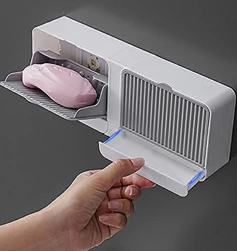 Anugrah New Creative Wall Mounted Soap Box With Lid Double Grids Soap Draining Rack Bathroom Shower Soap Holder,Multi-Color,Plastic,Multicolor