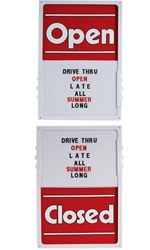 Plastic Open Closed Sign Board Vertical Sliding 14 W x 20 H x 0.75 Thick Inches