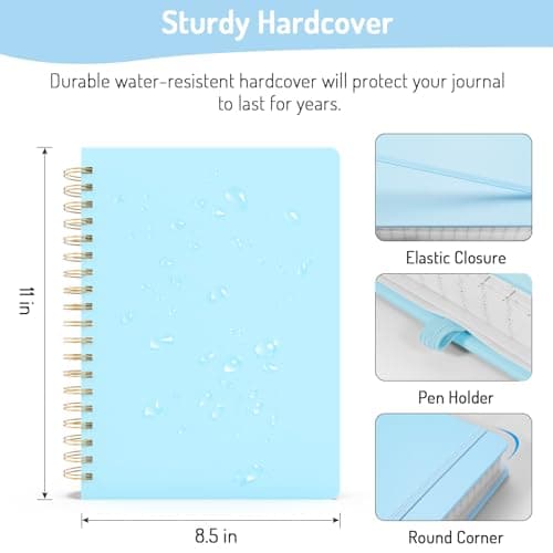 Forvencer A4 Lined Spiral Journal Notebook with 300 Numbered Pages, 11" X 8.5" Thick Journals for Writing with 100GSM Paper, Hardcover Notebooks with Contents for Work, School, Sky Blue