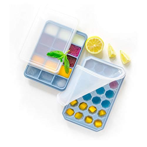 Ice Cube Tray with Lids Silicone 2 Packs, Ice Trays Stackable Easy Release, Spill-Resistant Removable