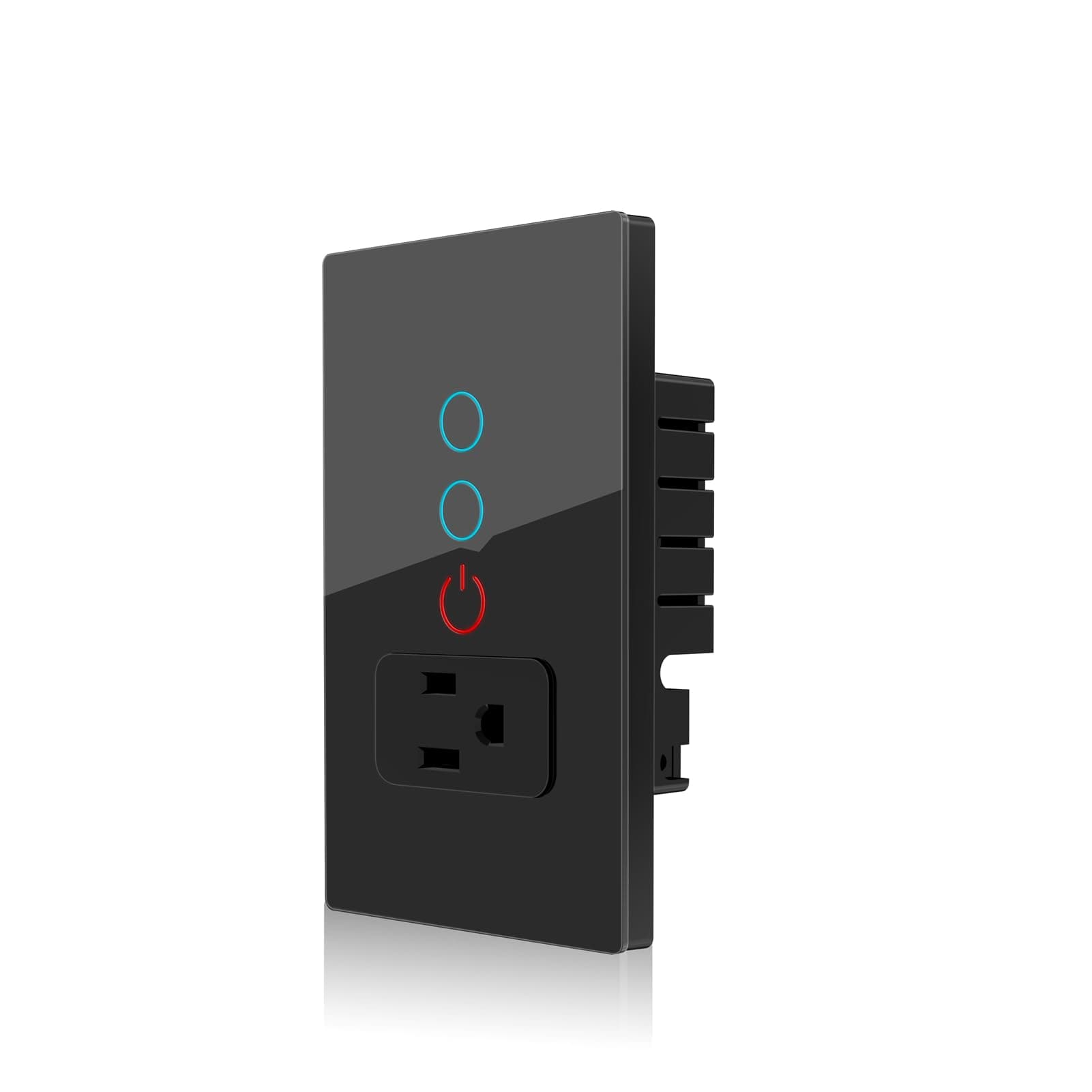 ZMIN WiFi Smart Tuya Light Switch Stairs Wall Socket American Plug Outlet Intelligent Glass Panel Remote Alexa Google Home Black 2Gang Socket