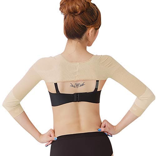 Gudessly Women's Slimming Arm Shapers Back Shoulder Support Wrap Correct Posture Corrector Humpback Prevent Shaperwear Compression Massaging Arms Lymphedema Support (M(fit US XS), Nude)
