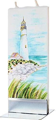 FlatyzHand Painted Flat Candle| Unscented, Dripless, Smokeless, Decorative | Lighthouse | Double Wick with Metal Base | Unique Gift Idea and Home Décor Accent