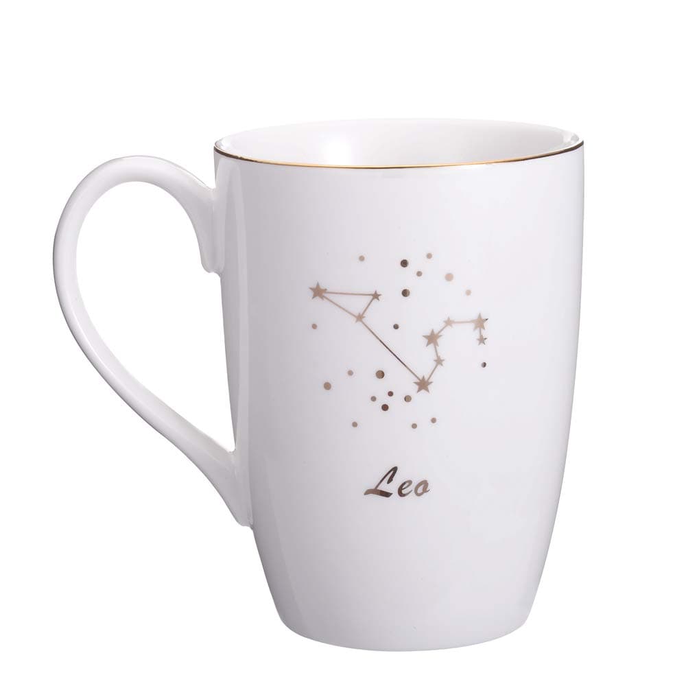 Danxia Ceramic Constellation Mug Coffee Cup, Gold Plating, Porcelain, White (Leo 14 OZ)