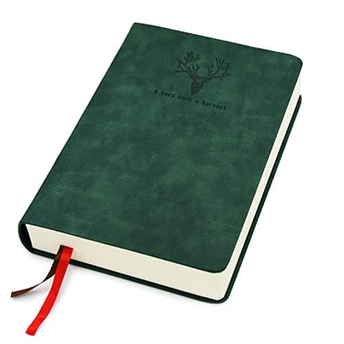 Littfun Leather Journals Thick Writing Notebook Soft Cover Journal 320 Sheets Lined Diary for Men Women (Green horizontal grid)