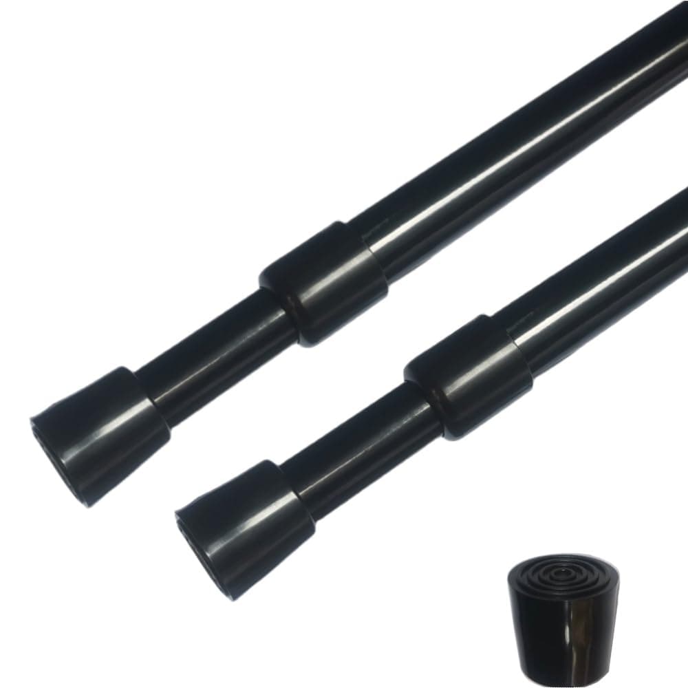 ave split Spring Tension Curtain Rod stretchable No need screw tool Single Rods Max Load bearing 4LB (29.5"-41.5"black 2pcs)