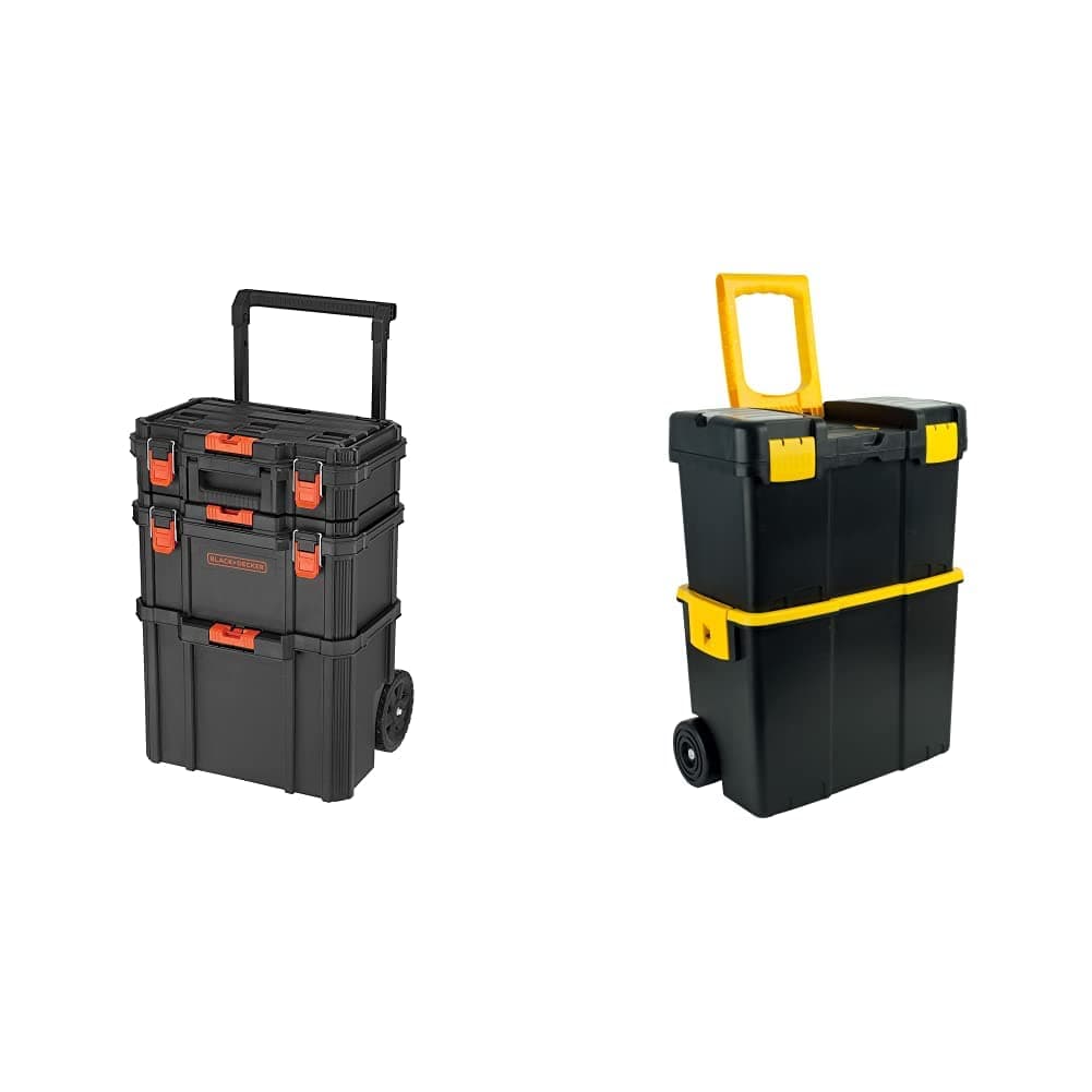 beyond by BLACK+DECKER BLACK+DECKER Stackable Storage System ‚Äì Portable Rolling Plastic Tool Chest and Latching Box for Power Hand Tools, Quiet Wheels for Jobsite Mobility