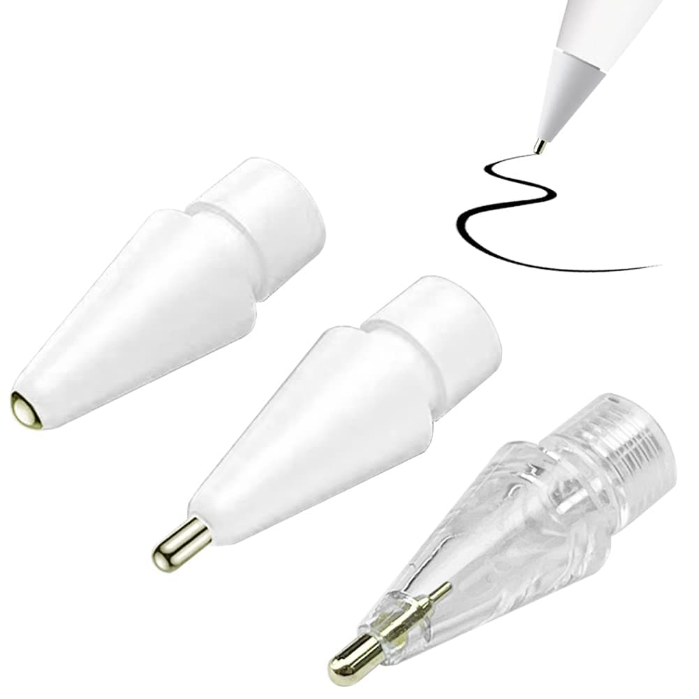 YINVA 3 Pack Pencil Tips for Apple Pencil Tip, 3 Styles Fine Point Metal Apple Pencil 2nd Generation Tips, Replacement iPad Pen Tips for Apple Pencil 1st Generation Nibs(White, Clear)