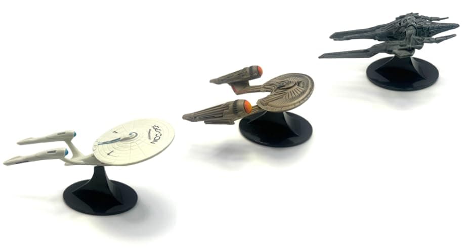 Generic Star Trek Starship 3-Pack Collection: U.S.S. Enterprise NCC-1701 / U.S.S. Franklin/Swarm Ship Replicas with Pedestals/Stands 3-Inch and 4-Inch, Varies