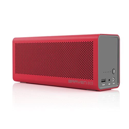 Braven 805 Portable Wireless Bluetooth Speaker with Built-in Power Bank Charger - Red/Gray (Renewed)