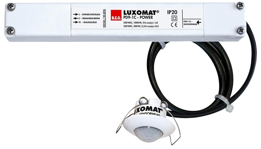 Pir 360 Deg Mini Flush Mount 10M 1000W, Beam Angle 360°, Detector Type External PIR, Product Range Beg Luxomat Range, Sensing Range Max 10m, External Depth 45mm, External Length/Height 37mm, Externa