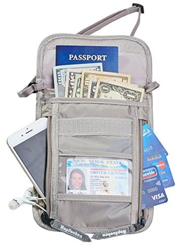 Hopsooken Travel Neck Pouch Passport Holder with Rfid Blocking, Use As Travel Wallet or Hidden Wallet - Protect Your Money, Passport, Credit Cards, Cell Phone and Documents,6 Pockets (gray)