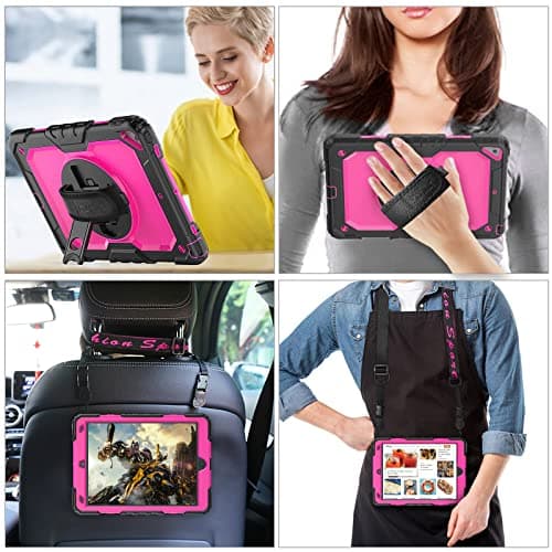 SEYMAC stock Case for iPad Air 3rd Generation/iPad Pro 10.5 inch, Shockproof Case with Screen Protector Pencil Holder [Rotate Stand & Strap] for iPad Air 3 2019 / Pro 10.5'', Rose+Black