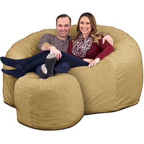 ULTIMATE SACK 6ft Bean Bag Chair & Footstool, Oversize Bean Bag Chair for Adults, Comfy Chair Bean Bag Couch Lounge Sofa Loveseat Furniture | Camel Suede