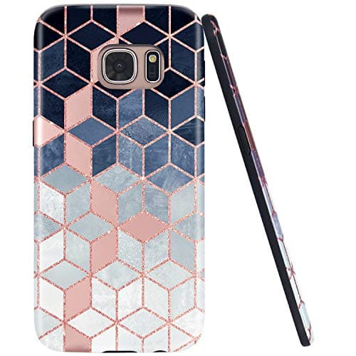 JAHOLAN Galaxy S7 Case Shiny Rose Gold Gradient Cubes Design Slim Flexible Bumper Glossy TPU Soft Rubber Silicone Cover Phone Case for Samsung Galaxy S7