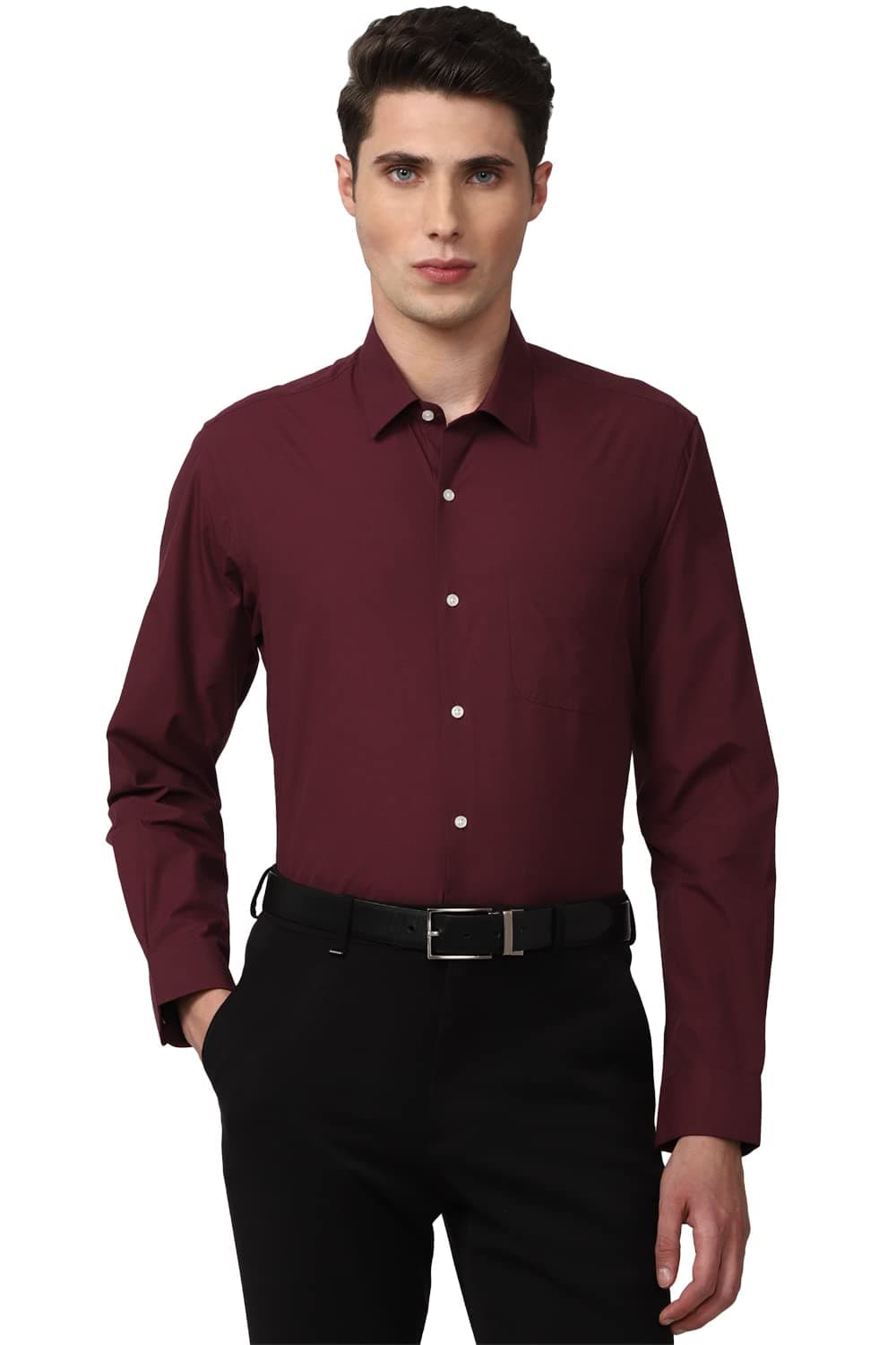 Peter England Men's Everday Regular Fit Solid Shirt | Cotton Rich | 5-Pin Pocketing