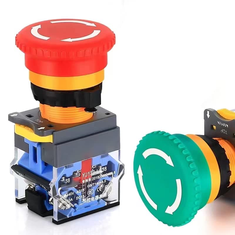 Emergency Stop Button Switches, 2pcs (Red, Green) Push Button Actuator, Manual Operation Mode