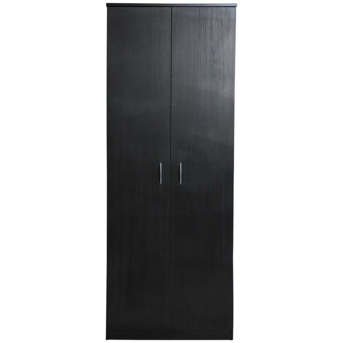 devoted2home Wardrobe Black Oak 2 Door and Silver Effect Handle, Wood, Bedroom Furniture Set wardrobes Storage, 49.8 x 66.8 x 180.0cm. Full Length Metal Hanging Rail Space with Bottom Shelf