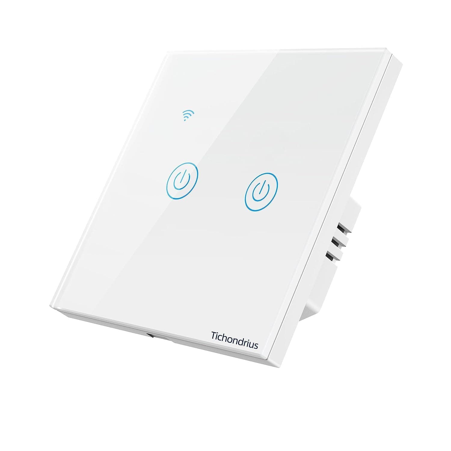 TichondriusWiFi Smart Wall Light Switch, No Neutral Wire Required, No Hub Required, Compatible with Alexa and Google Home, APP Remote Control, Timing Function, Voice Control (White 2 Gang)