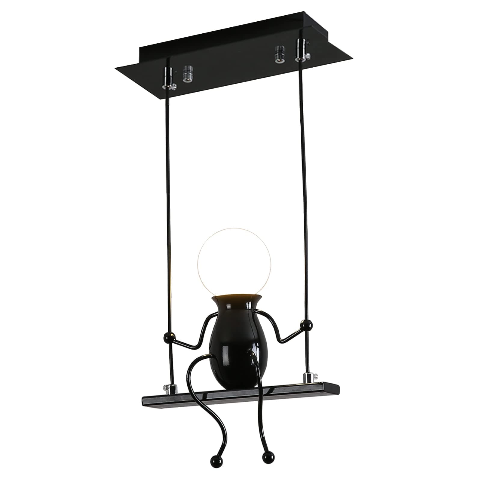 Creative LED Pendant Lighting Ceiling Modern Little People Pendant Light Fitting Adjustable Hanging Lights for Dining Room Iron Cartoon Doll Chandeliers Ceiling Lights 1×E27 Baking Paint (Black, One) [Energy Class A+++]