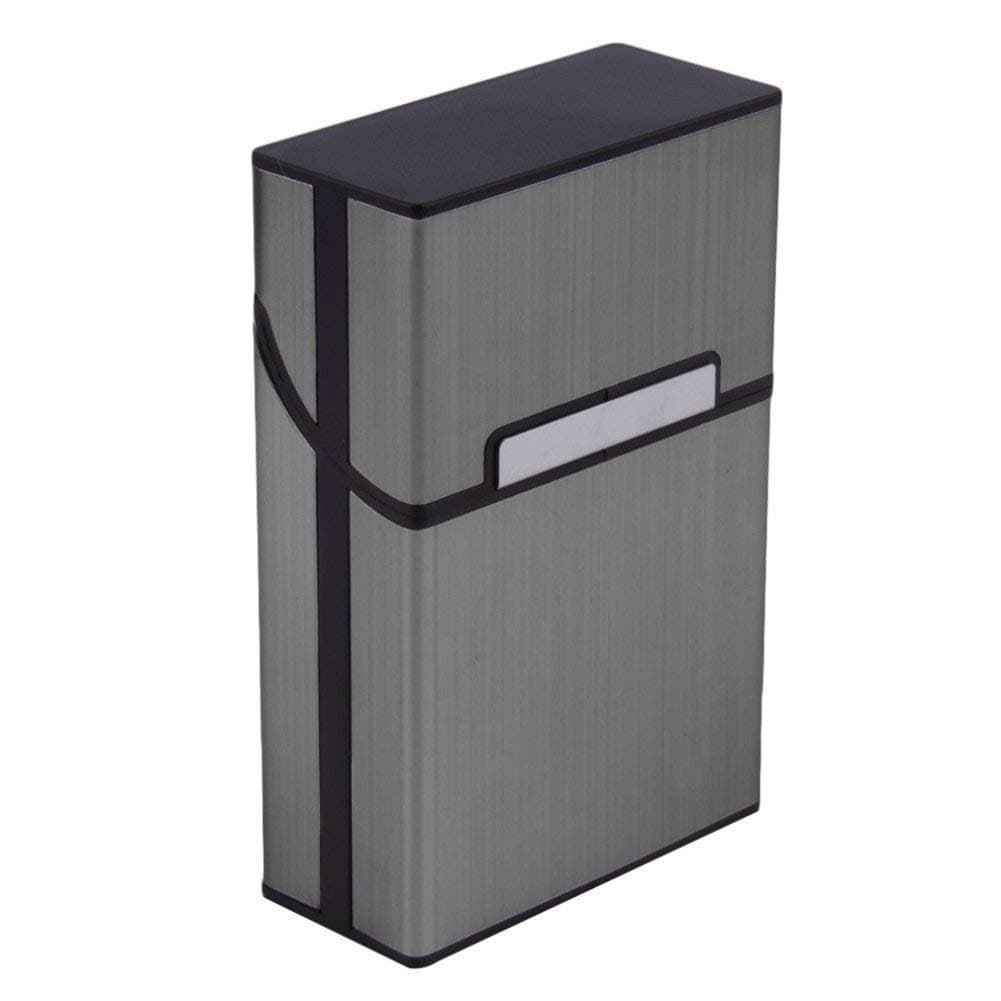 Brushed Aluminum Cigarette Case, Hard Box and Holder with Solid Magnetic Flip Top Closure (King Size) (Slate Grey)