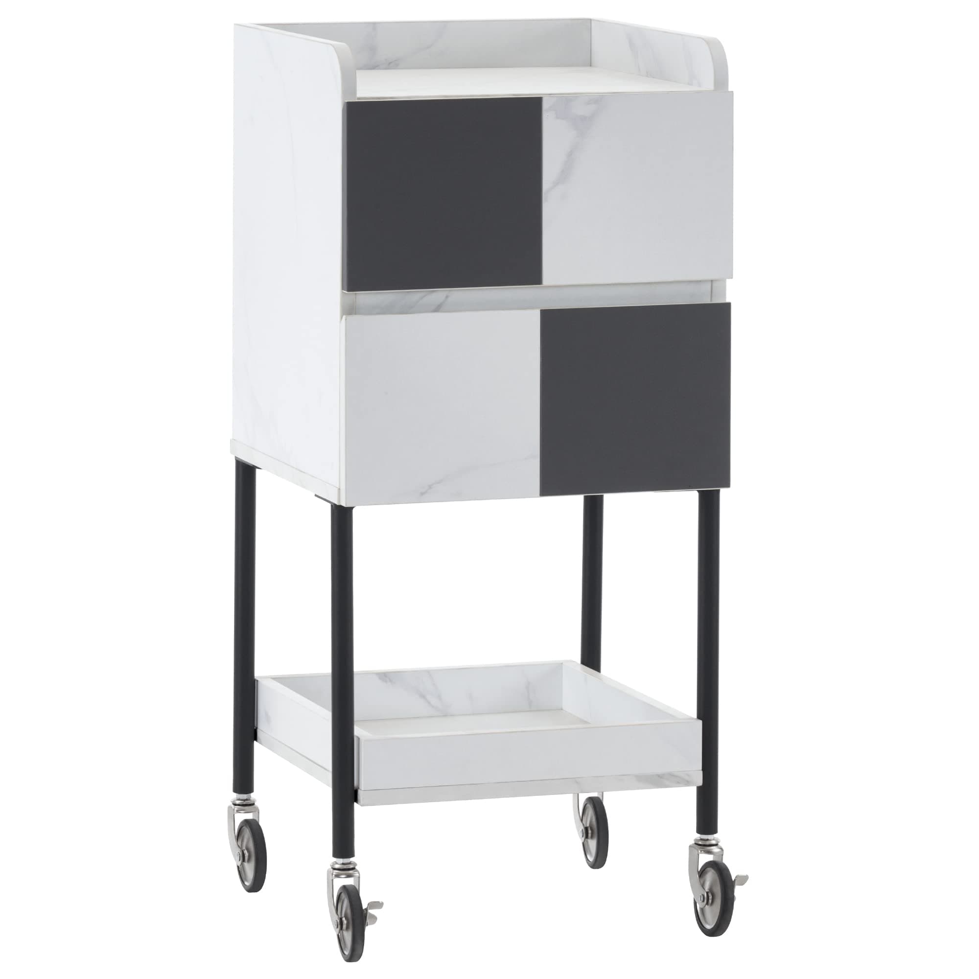 BarberPub Salon Storage Rolling Cart with Casters, Contrast Panel Craft Art Utility Station, Spa Organizer Serving Trolley 2007 (White&Grey)